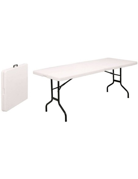 Mesa plegable tipo maleta blanca de 183 cm con asa – portátil para interior y exterior