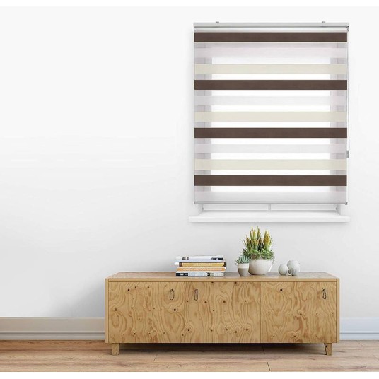 Estor enrollable Bohem doble tejido marrón crema regulación luz ventana