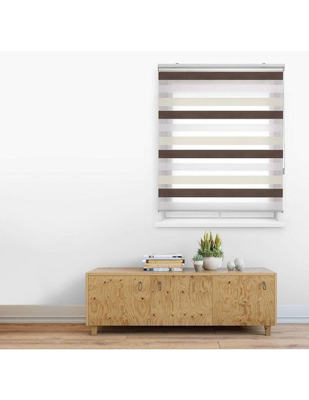 Estor enrollable Bohem doble tejido marrón crema regulación luz ventana