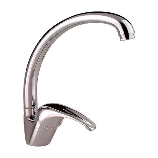 Grifo de cocina Segre monomando vertical con caño alto giratorio, acabado cromado, cuerpo de latón y maneta ergonómica.
