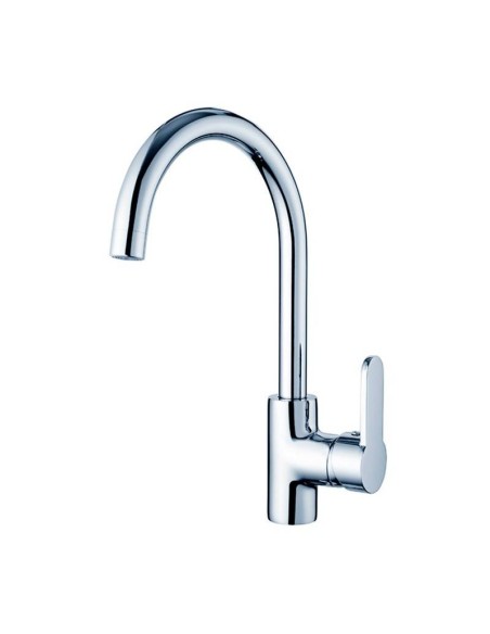 Grifo de cocina Zezere monomando con caño giratorio, cromado brillante y manguera extensible, ideal para cocinas modernas.
