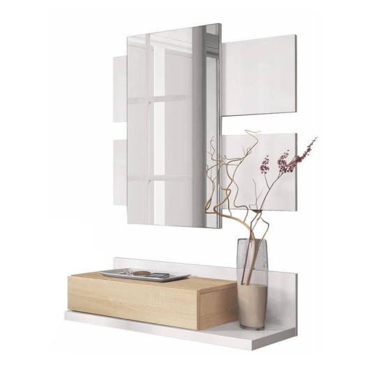 Recibidor moderno colgado pared blanco roble