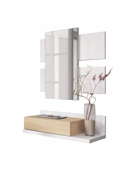 Recibidor moderno colgado pared blanco roble