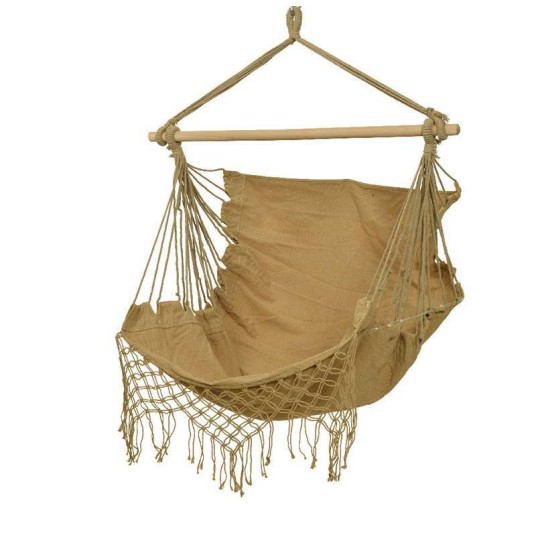 Sillón colgante beige – Hamaca de algodón para jardín y terraza