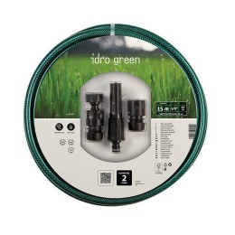 Manguera de riego Idro Green Fitt de 15 m con 15 mm de diámetro y 4 accesorios incluidos para jardín y huerto.
