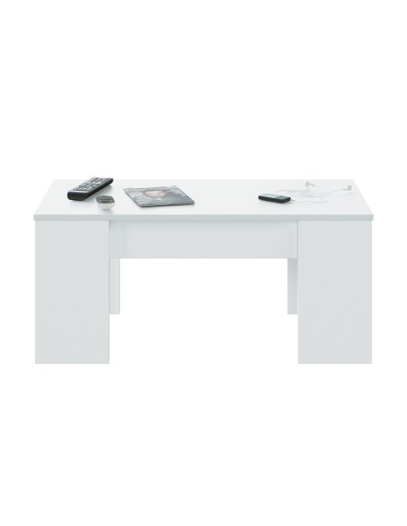 Mesa de centro elevable Fores blanco artik con tapa levantada