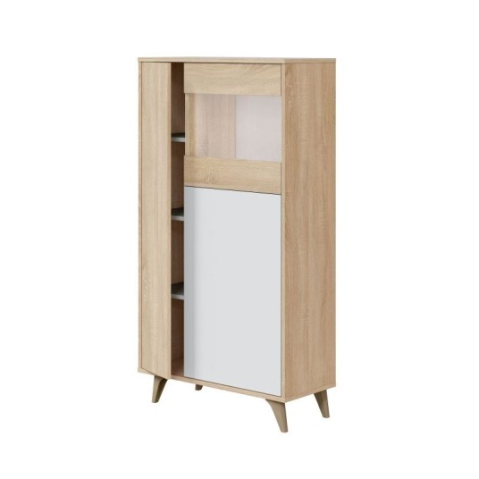 Vitrina Kikua Plus 3P estilo nórdico con puertas push y acabado blanco artik y roble Canadian