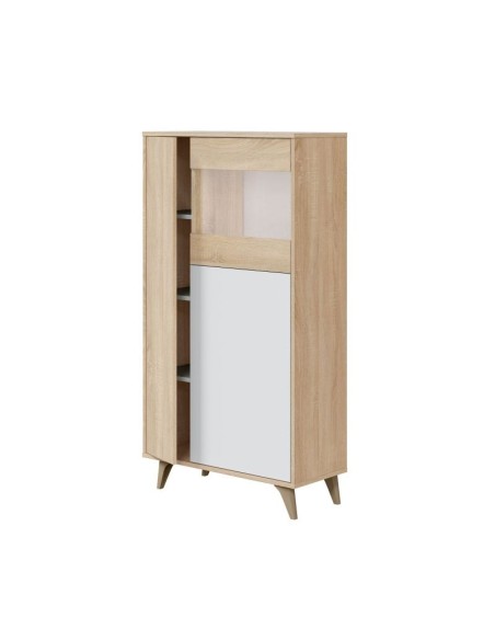 Vitrina Kikua Plus 3P estilo nórdico con puertas push y acabado blanco artik y roble Canadian