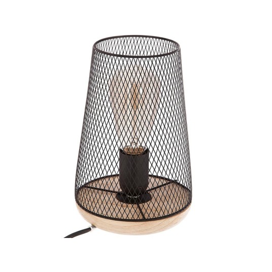 Lámpara de sobremesa negra estilo industrial de metal y madera, iluminación elegante para el hogar