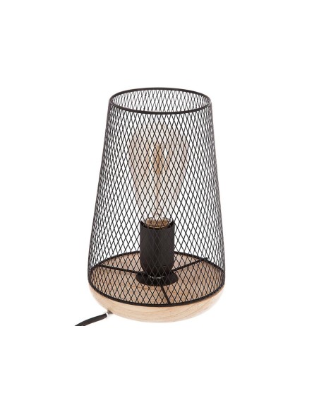 Lámpara de sobremesa negra estilo industrial de metal y madera, iluminación elegante para el hogar