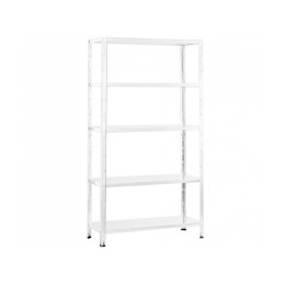 Estantería metálica blanca Litan con tornillos y 5 estantes regulables – 180x90x30 cm y 400 kg de capacidad total.