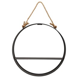 Estantería de pared redonda metálica Irena con asa de cáñamo y estante de madera – estilo decorativo boho chic