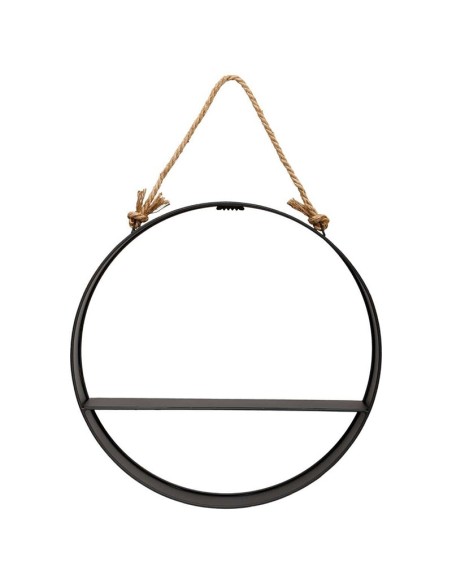 Estantería de pared redonda metálica Irena con asa de cáñamo y estante de madera – estilo decorativo boho chic
