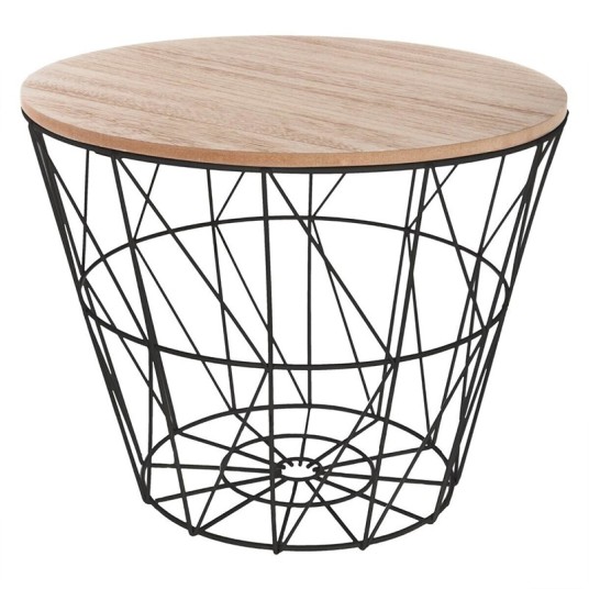 Mesa de Centro Industrial – Base de acero tubular lacado en negro y tablero de paulownia, diseño geométrico y fácil de limpiar.