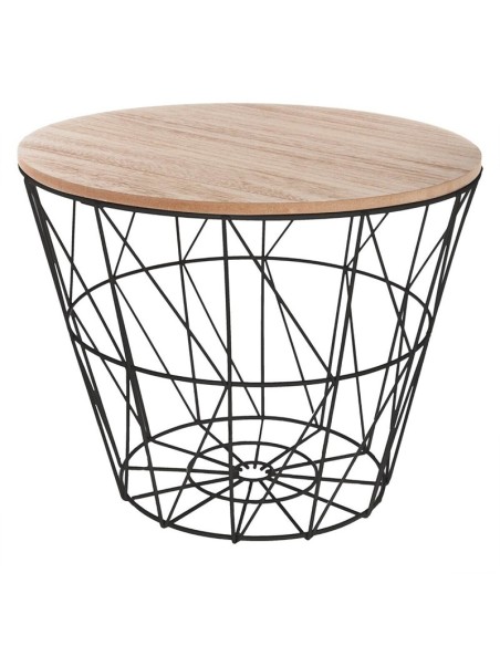 Mesa de Centro Industrial – Base de acero tubular lacado en negro y tablero de paulownia, diseño geométrico y fácil de limpiar.