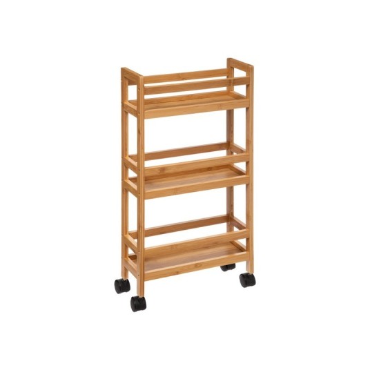 Carrito auxiliar de bambú con ruedas – 3 estantes para cocina o baño 36x15x74,5 cm