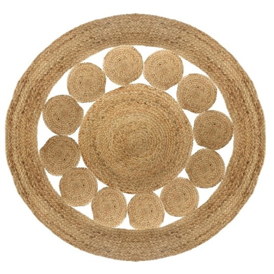 Alfombra de yute calado circular 80 y 120 cm rayos de sol