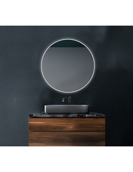 Espejo LED redondo Siro 60 cm con luz ambiental y encendido táctil