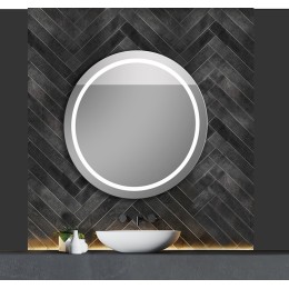 Detalle del espejo Iris con luz LED perimetral en el contorno del cristal