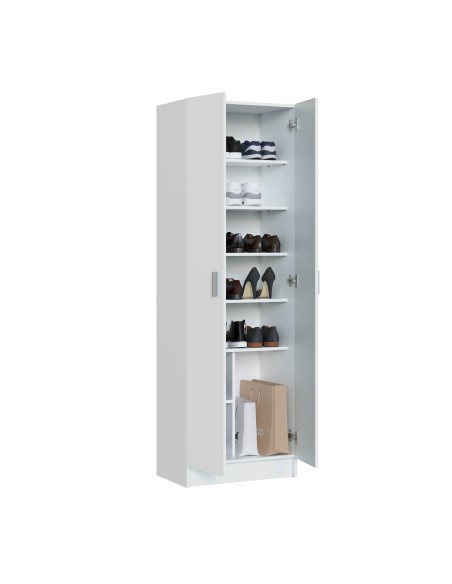 Zapatero blanco alto multiusos 180 cm con baldas regulables
