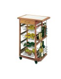 Carro de cocina de madera con tapa de azulejos y 4 cestas