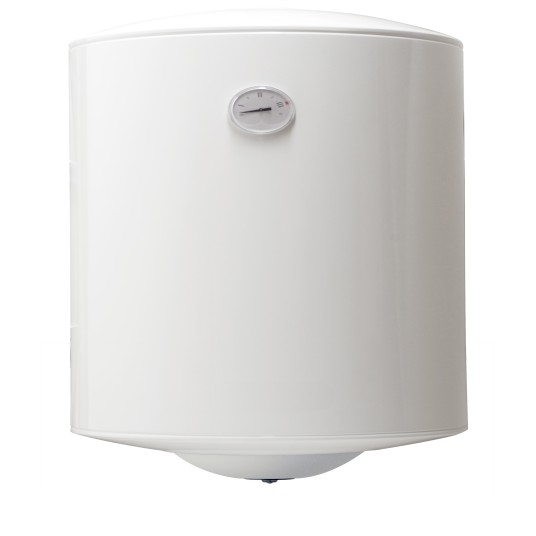 Termo eléctrico 50 litros 1200W con cuba vitrificada, termostato regulable exterior y luz indicadora de encendido.