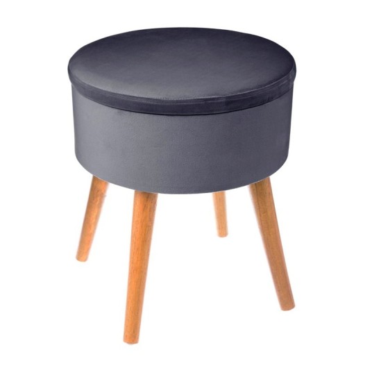 “taburete con almacenaje Tess gris terciopelo patas madera”