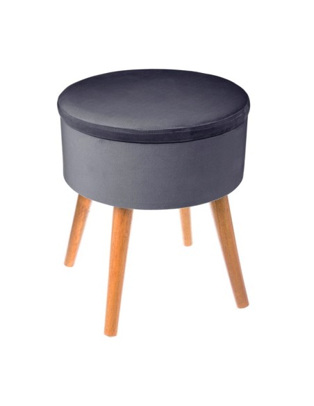 “taburete con almacenaje Tess gris terciopelo patas madera”