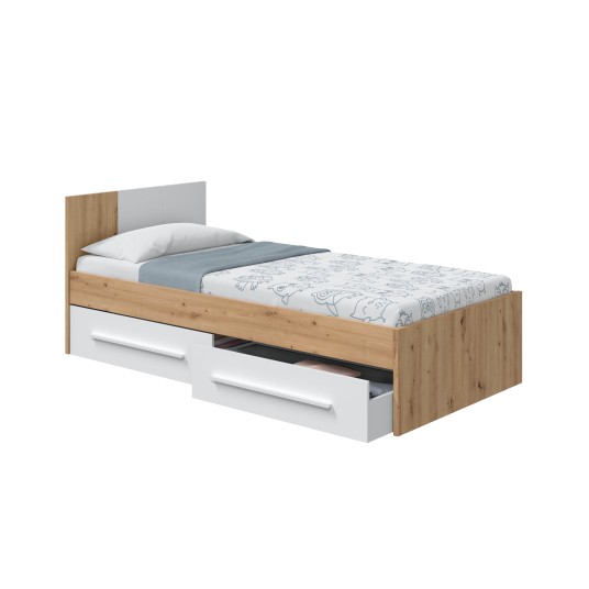 CAMA CON CABEZAL + 2 CAJONES NOA