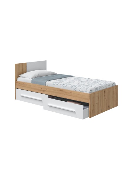 CAMA CON CABEZAL + 2 CAJONES NOA