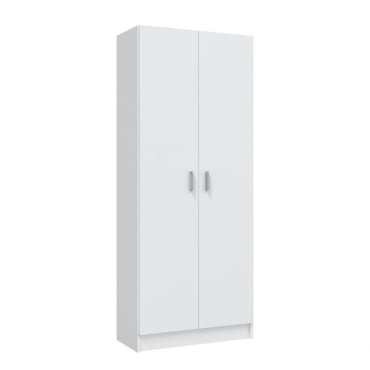 Armario multiusos escobero blanco 2 puertas con baldas y espacio para escobas.