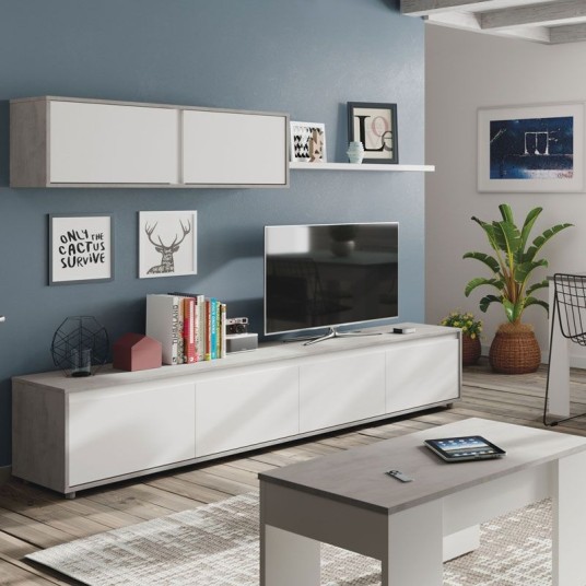 Mueble de salón modular moderno Alida cemento y blanco artik
