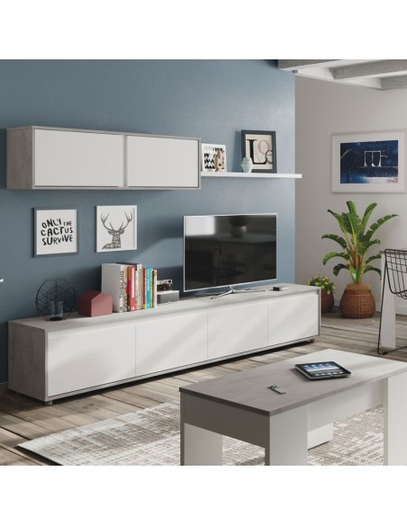 Mueble de salón modular moderno Alida cemento y blanco artik