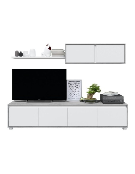 Mueble de salón moderno Alida cemento y blanco artik modular