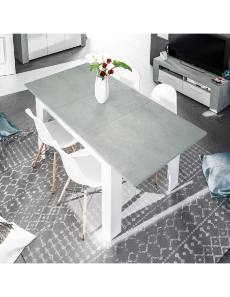 Mesa de comedor extensible Practico cemento/blanco artik