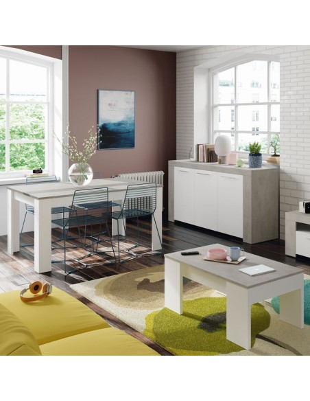 Mesa de comedor extensible Practico cemento/blanco artik