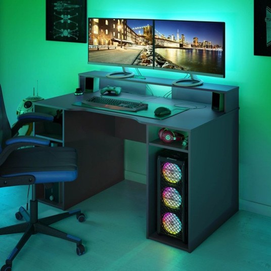 Mesa Gamer gris antracita 136x67x88 cm