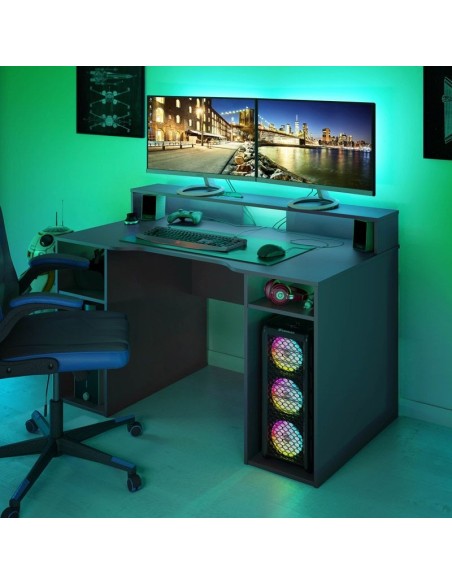 Mesa Gamer gris antracita 136x67x88 cm