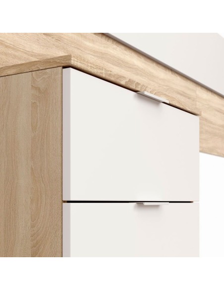 Cabezal Cama 150 cm con 2 Mesitas Blanco Artik y Roble Canadian