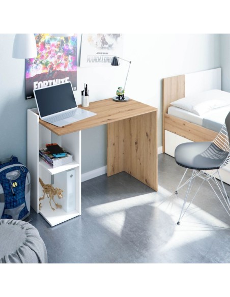Mesa de escritorio Kenia – Melamina Roble Nodi y Blanco Artik