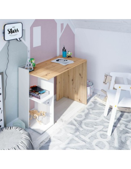 Mesa de escritorio Kenia – Melamina Roble Nodi y Blanco Artik