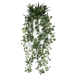 Composición de plantas artificiales con maceta de cemento – suculenta y colgante, 33 cm