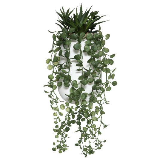 Composición de plantas artificiales con maceta de cemento – suculenta y colgante, 33 cm