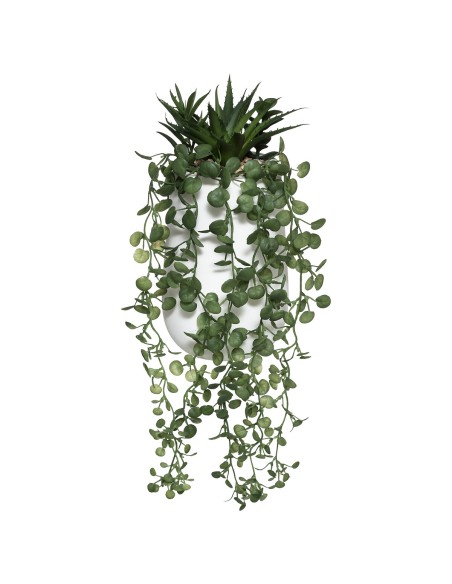 Composición de plantas artificiales con maceta de cemento – suculenta y colgante, 33 cm