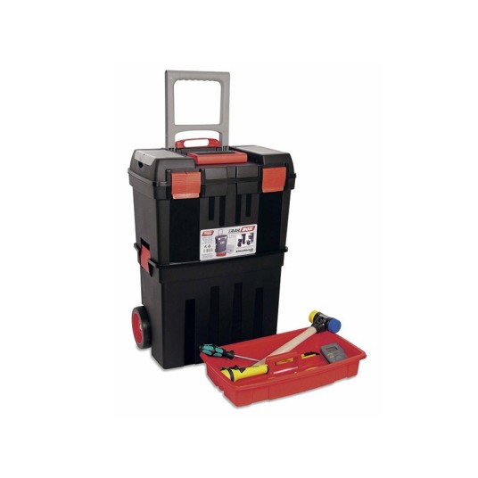 Caja portaherramientas Trail Box con ruedas y bandeja 47x29x63 cm, polipropileno negro