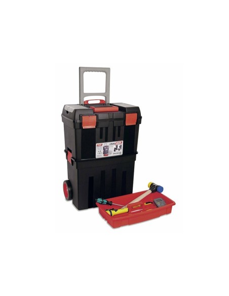 Caja portaherramientas Trail Box con ruedas y bandeja 47x29x63 cm, polipropileno negro