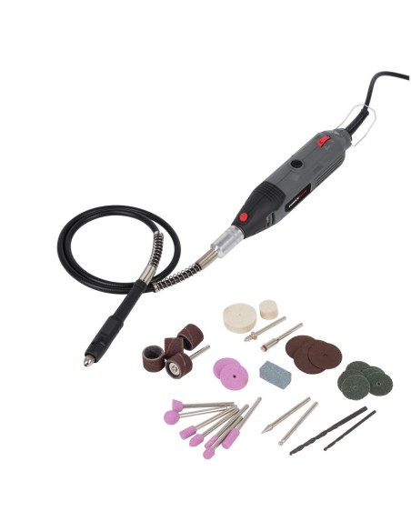 Multiherramienta rotativa 135W con 40 accesorios, eje flexible y soporte