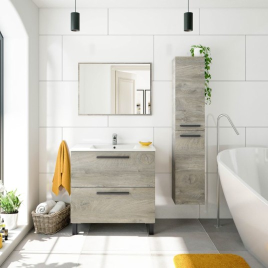 Mueble de baño Athena Roble Alaska con 2 cajones y espejo