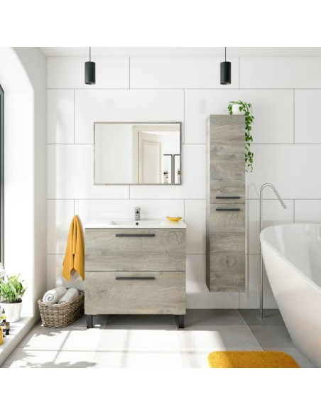 Mueble de baño Athena Roble Alaska con 2 cajones y espejo