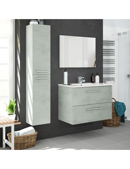 Columna de baño Aruba suspendida gris cemento estilo industrial con 2 puertas y 4 espacios de almacenamiento